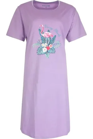 TEMPTATION Dames nachthemd korte mouw - Purple Flower - Maat M katoenen nachtjapon
