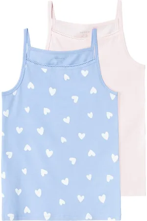 NAME IT 2-pak meisjes hemdjes - Serenity Heart - Katoenen kinder onderhemden