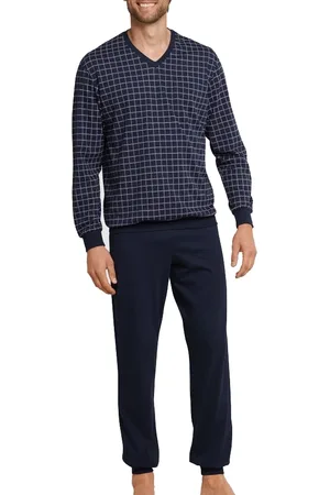 Schiesser Pyjama heren katoen - Dark Sapphire - Nos - 100% Katoenen tricot heren pyjama blauw
