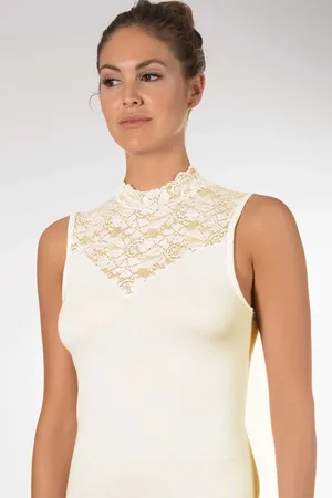 Nina Von C. Dames Kanten Top - Blazershirt - Met Hoge hals - Dames kanten mouwloos ondershirt zonder mouwen