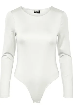 Pieces® Body lange mouw - PCNEJA - Bodysuit naadloos - Ronde hals - Zwart - Huidskleur - Witte body