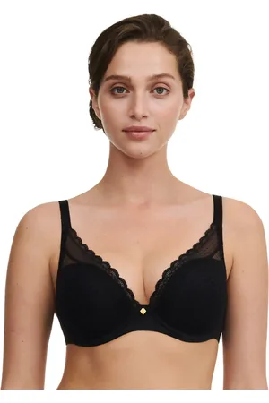 Chantelle Beugel Plunge BH - Norah Chic - Kanten beugel bh met goede ondersteuning - Stevige zwarte bh met uitneembare pads - Decollete bh