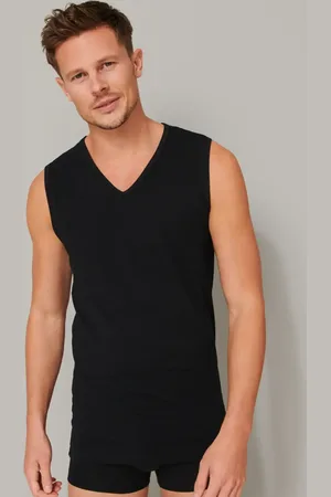 Schiesser 2-Pack mouwloos shirts V-hals - 95/5 - Biologisch katoen ondershirts zonder mouwen - Diepe hals - ondergoed heren