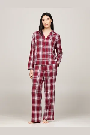 Tommy Hilfiger Dames flanellen Pyjama - Ruit - Katoenen pyjama met knoopsluiting