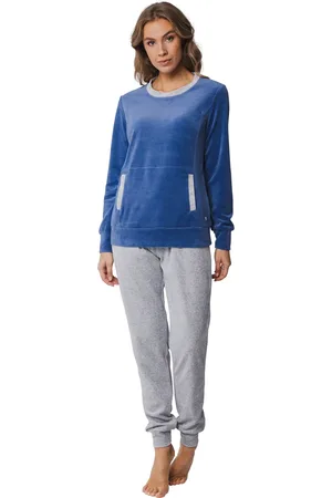 Pastunette Warme dames pyjama Velours - Lightblue - Winter blauwe pyjama vrouwen