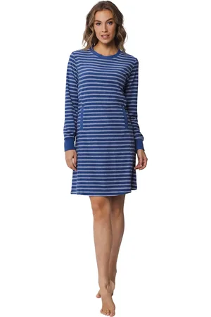 Pastunette Badstof dames nachthemd - Winter Blue - Warm winter nachthemd lange mouw