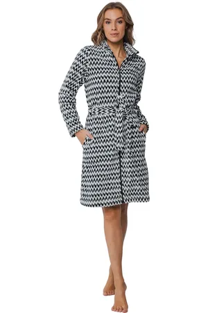 Pastunette Dames Badjas met Rits Fleece - Modern Triangle - Warme winter ochtendjas met ritssluiting