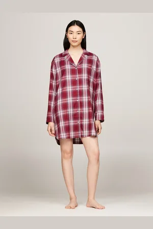 Tommy Hilfiger Dames flanellen nachthemd lange mouw - Ruit - Knoopsluiting