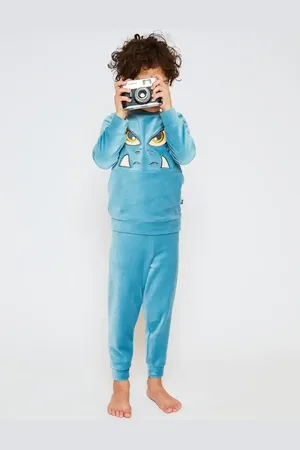 Charlie Choe Velours jongens pyjama - Monster - Warme winter kinder pyjama
