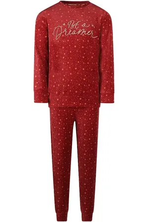 Charlie Choe Velours meisjes pyjama - Stars - Warme winter kinder pyjama - rood