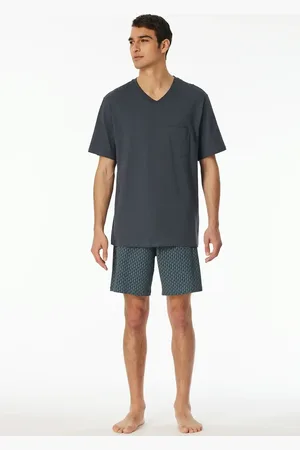 Schiesser Heren shortama - Katoenen zomer pyjama mannen - Graphite