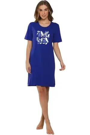 Pastunette Dames nachthemd korte mouw - Dark Blue -100% katoenen nachtjapon - Nachtmode dames
