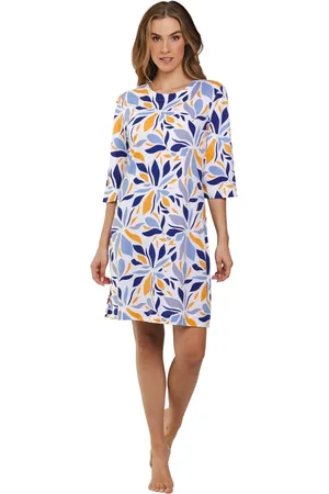 Pastunette Dames zomer nachthemd driekwart mouw - Graphic Leaves - Modal dames nachtjapon