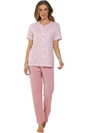 Pastunette Dames katoenen pyjama korte mouw met knoopsluiting - Roze dames zomer pyjama