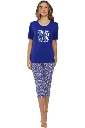 Pastunette Dames capri pyjama - Shortama - Donkerblauw zomer pyjama dames driekwart broek - Korte mouwen