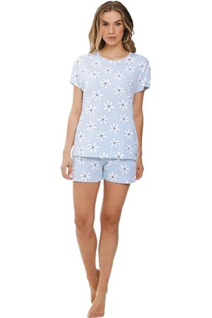 Rebelle Dames shortama katoen - Blue Flower - Zomer pyjama