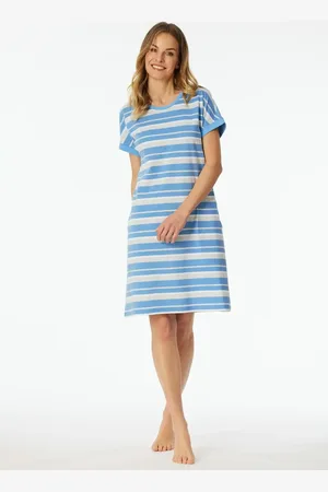 Schiesser Dames Nachthemd korte mouw "Casual stripe" - Katoenen zomer nachthemd