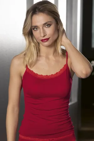 Nina Von C. Dames spaghetti hemd kant - Modal - Kanten onderhemd met smalle bandjes - Luxe singlet