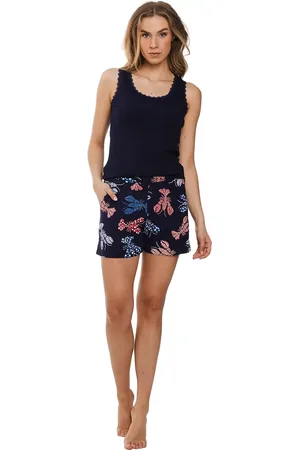 Rebelle Dames shortama katoen - Darkblue Flower - Zomer pyjama - Copy