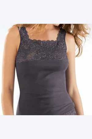 Nina Von C. Dames hemd kant biologisch katoen - Colours - Biologisch katoenen dames onderhemd - Singlet
