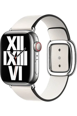Apple Leather Band Modern Buckle voor de Watch Series 1 t/m 9 / SE (38/40/41 mm) | Series 10 (42 mm) - Maat L - Chalk