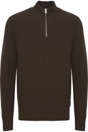 Casual Friday Gestreepte gebreide pullover met 1/2 ritssluiting Karl 0160