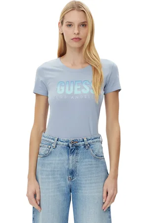Guess T-shirt met ronde hals vrouwen met glimmend logo in kleurverloop