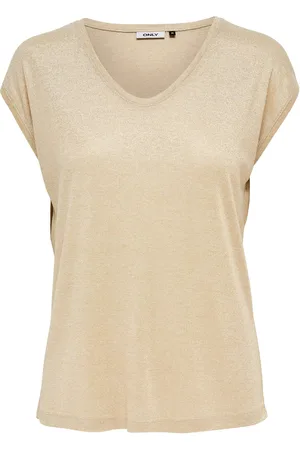 ONLY Dames-T-shirt Silvery manches courtes col V lurex