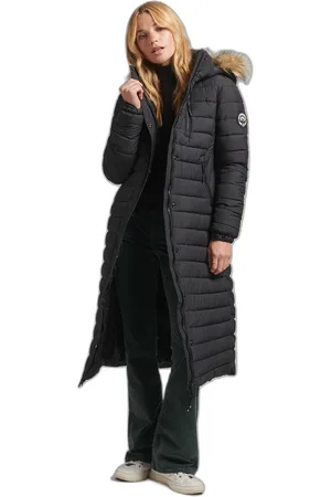 Superdry Lang en licht donsjack met nepbont voor vrouwen