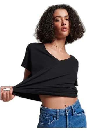 Superdry Geborduurd en gevlamd dames-T-shirt met v-hals