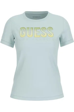Guess T-shirt met ronde hals vrouwen met glimmend logo in kleurverloop