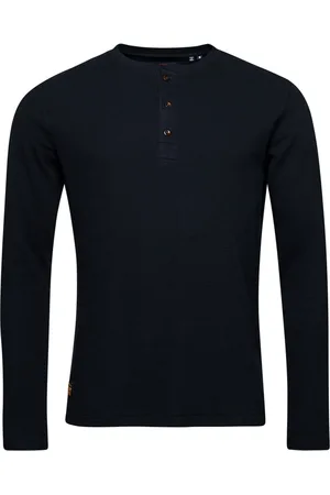 Superdry T-shirt met reliëf, Tunesische kraag en lange mouwen