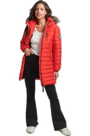 Superdry Donsjack met capuchon en imitatiebont voor dames, halflang