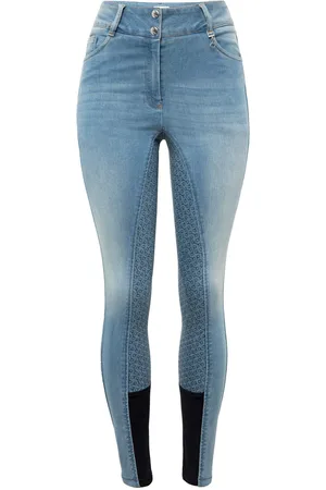 Horze Damesrijbroek in jeans full grip en hoge taille Kaia