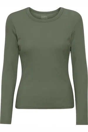 Colorful Standard Geribd dames-T-shirt met lange mouwen Organic dusty olive