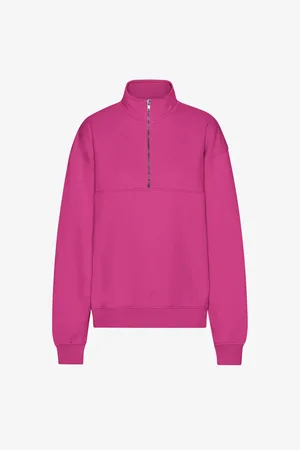 Colorful Standard Merino 1/4 zip trui Magenta Blaze