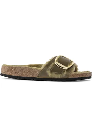 Birkenstock Damessandalen Madrid Big Buckle Shearling Oiled Leather