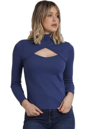 Admas Dames T-shirt met lange mouwen en kruiskraag