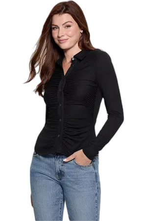 Guess Katoenen blouse met lange mouwen, knopen aan de voorkant voor dames Jade