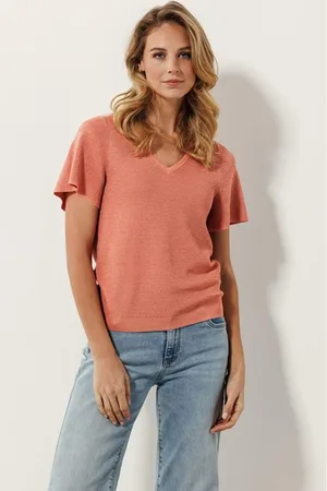 Tramontana V-Neck Lurex Jumper | Papaya