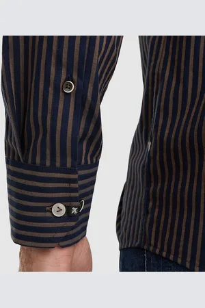 Vanguard Overhemd Strepen Navy Bruin