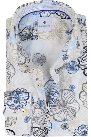 Blue Industry Overhemd Blauw Beige Bloemen