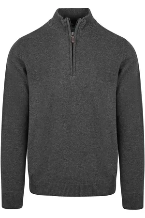 Suitable Half Zip Trui Lamswol Antraciet