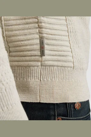 Cast Iron Knitted Half Zip Trui Ecru