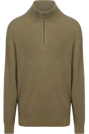 Tommy Hilfiger Big&Tall Half Zip Kabel Pullover Olijfgroen