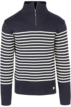 Armor.lux Camionneur Half Zip Trui Wol Strepen Navy