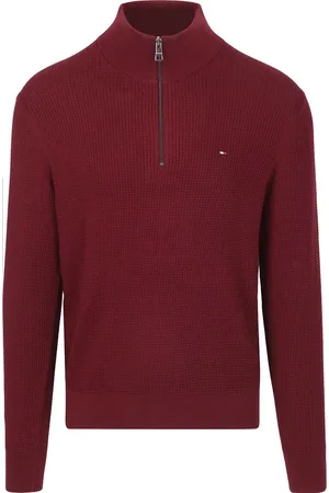 Tommy Hilfiger Half Zip Kabel Pullover Bordeaux