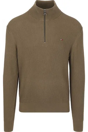 Tommy Hilfiger Half Zip Kabel Pullover Olijfgroen