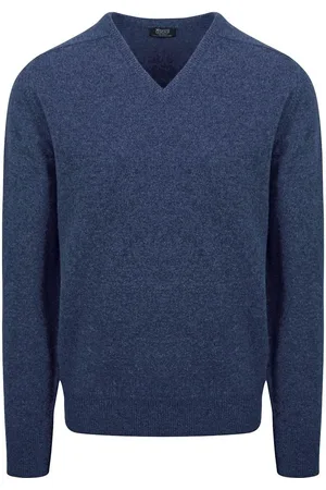 William Lockie Trui Lamswol V-Hals Indigo Blauw