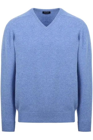 William Lockie Pullover Lamswol V Surf Mid Blue